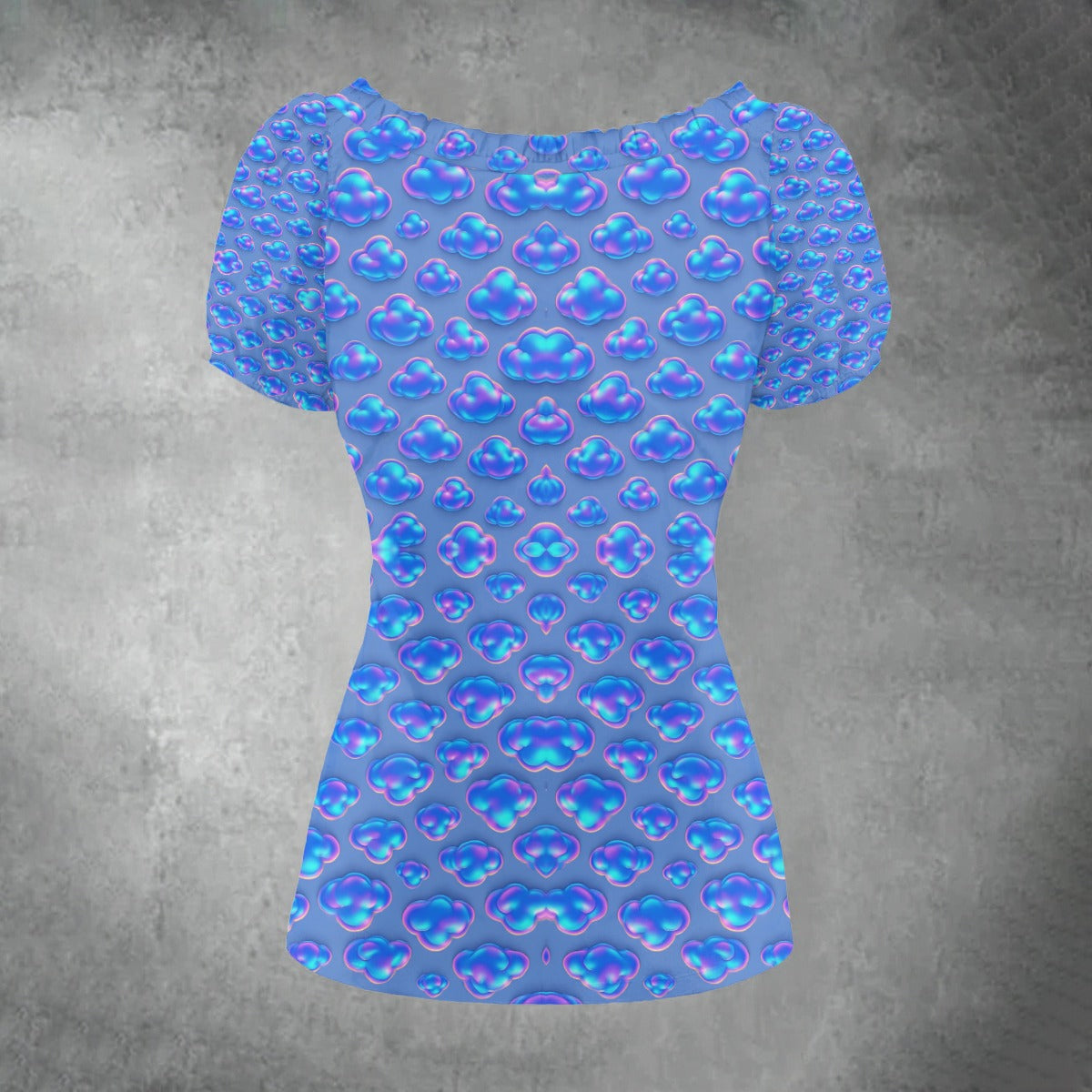 All-over print Women's Puff Sleeve Pleated Shirt