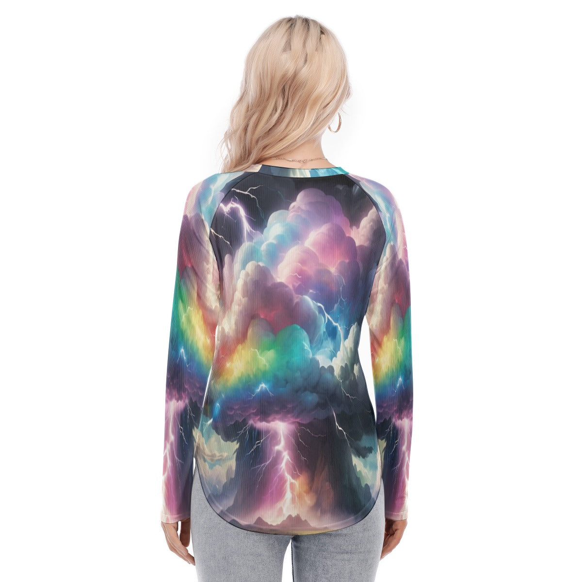 Women's Raglan Sleeves U-Shaped Hem Long Sleeves Blouse