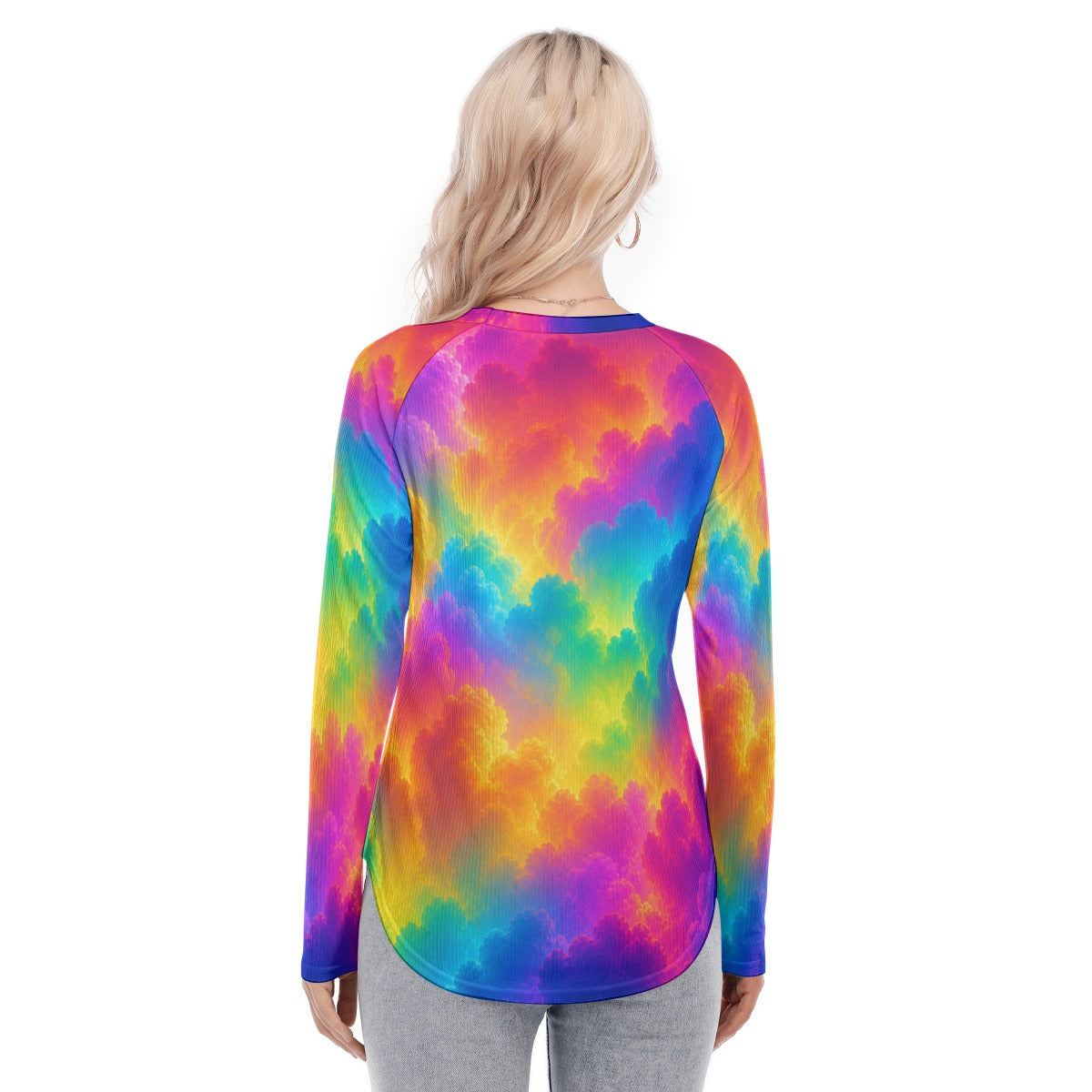 Women's Raglan Sleeves U-Shaped Hem Long Sleeves Blouse