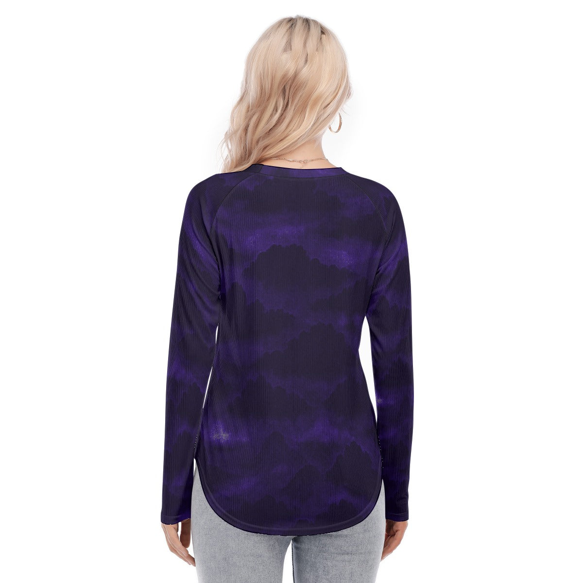 Women's Raglan Sleeves U-Shaped Hem Long Sleeves Blouse