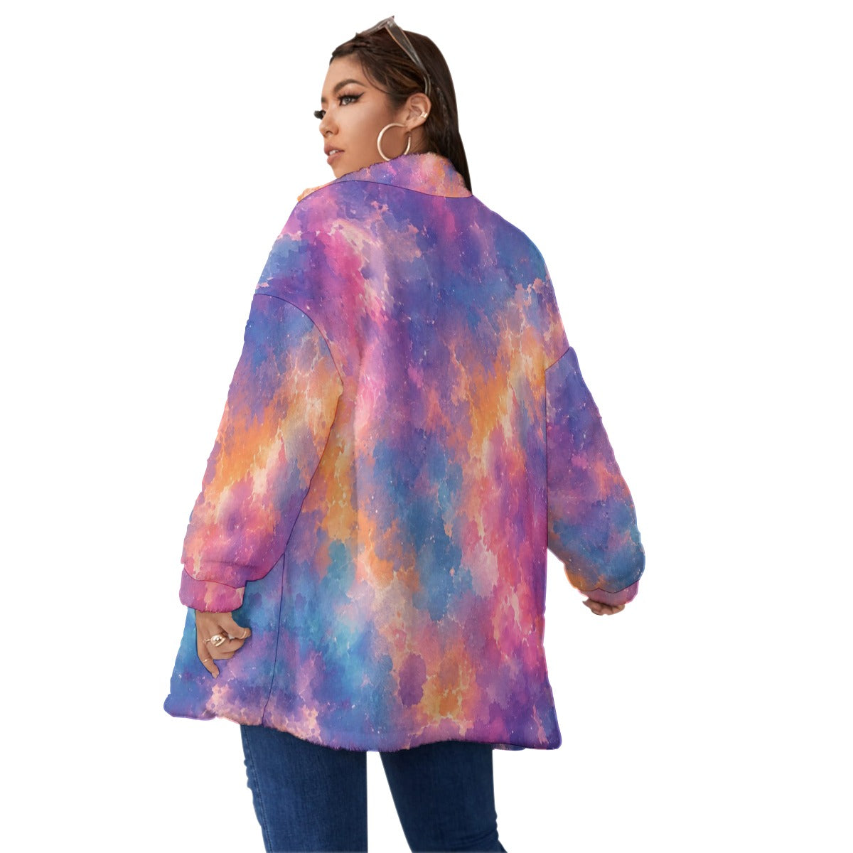 Unisex Borg Fleece Stand-up Collar Coat With Zipper Closure(Plus Size) by O’Nimbus – view 4