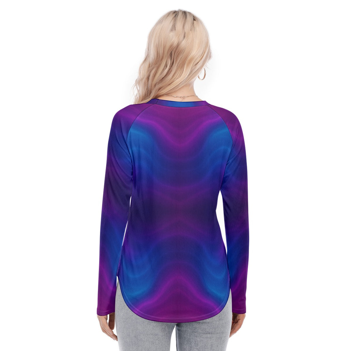 Women's Raglan Sleeves U-Shaped Hem Long Sleeves Blouse