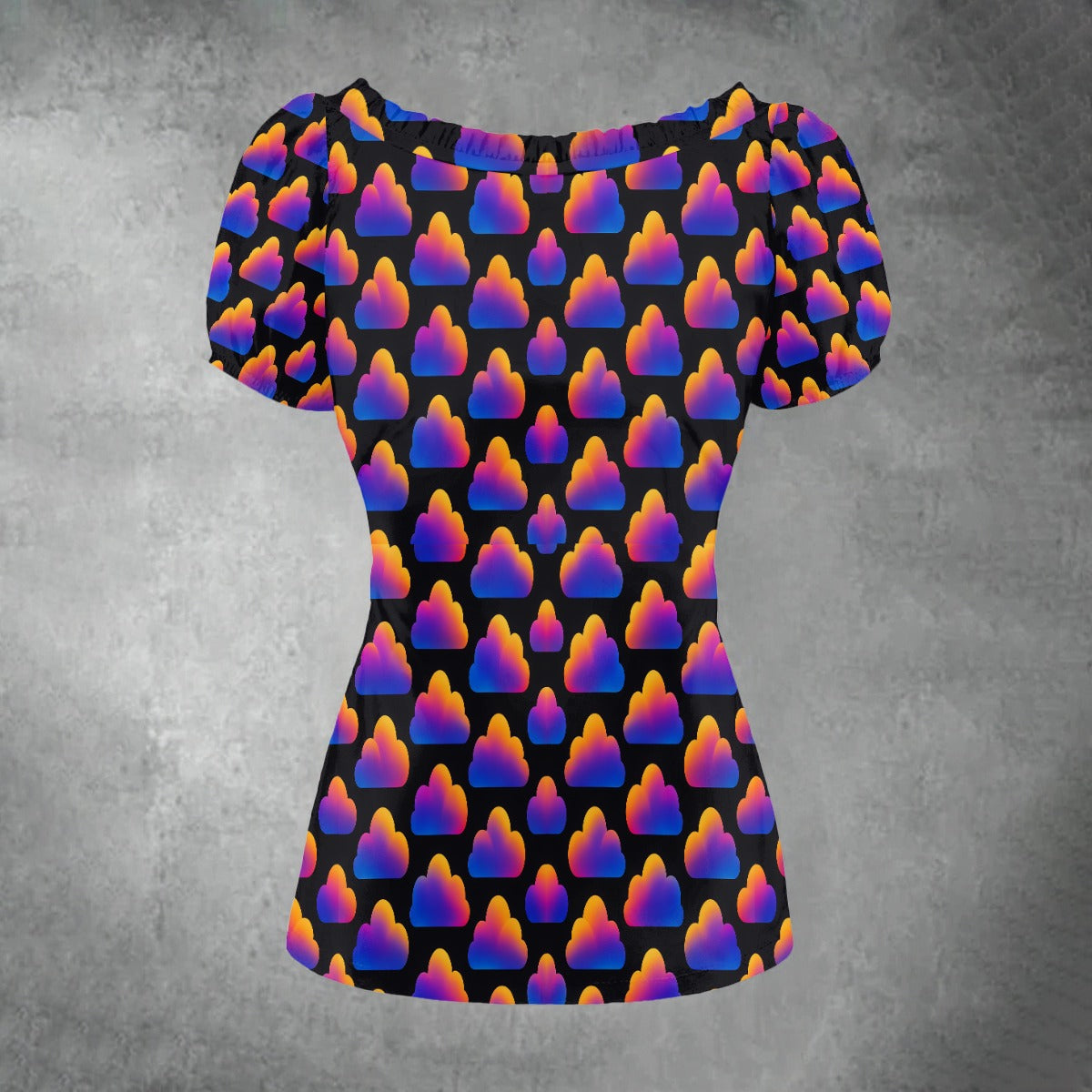 All-over print Women's Puff Sleeve Pleated Shirt
