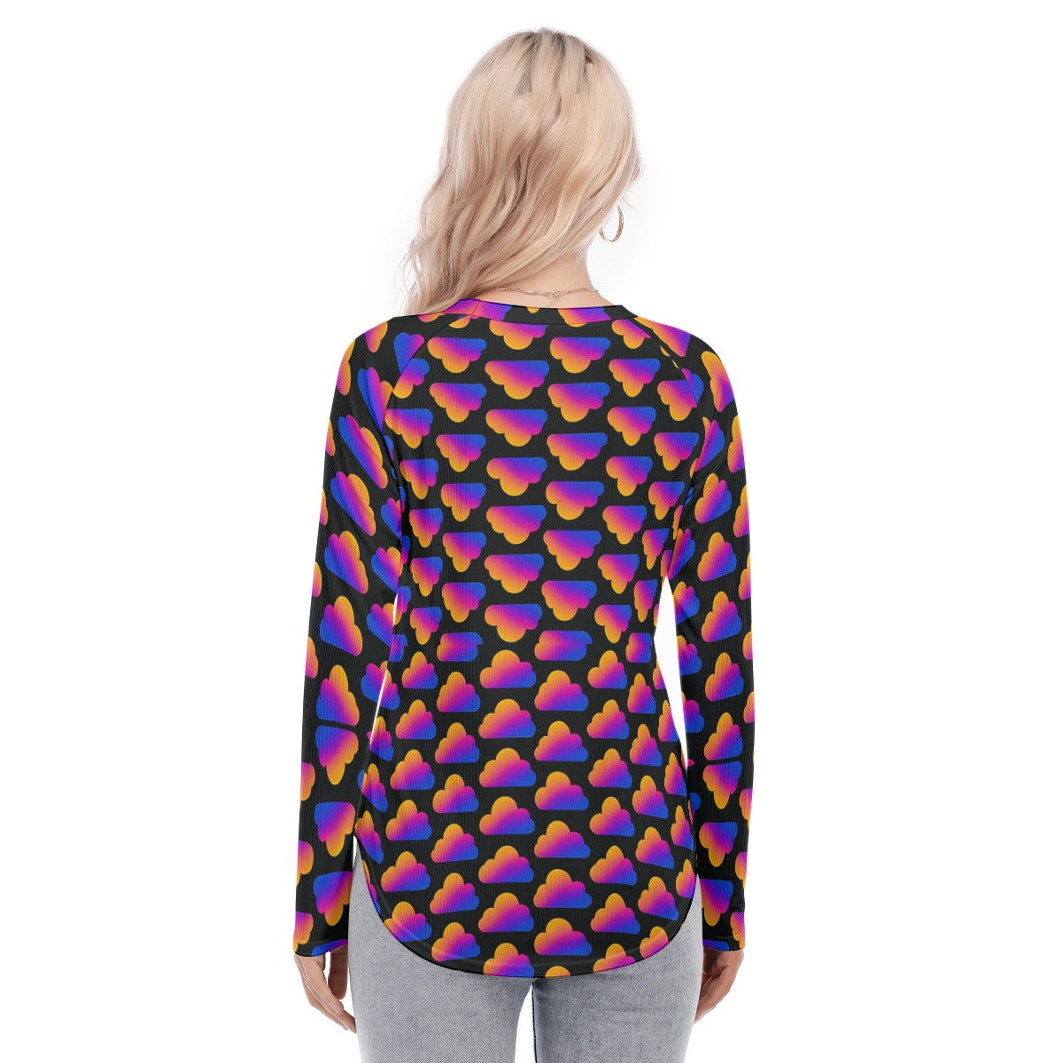 Women's Raglan Sleeves U-Shaped Hem Long Sleeves Blouse