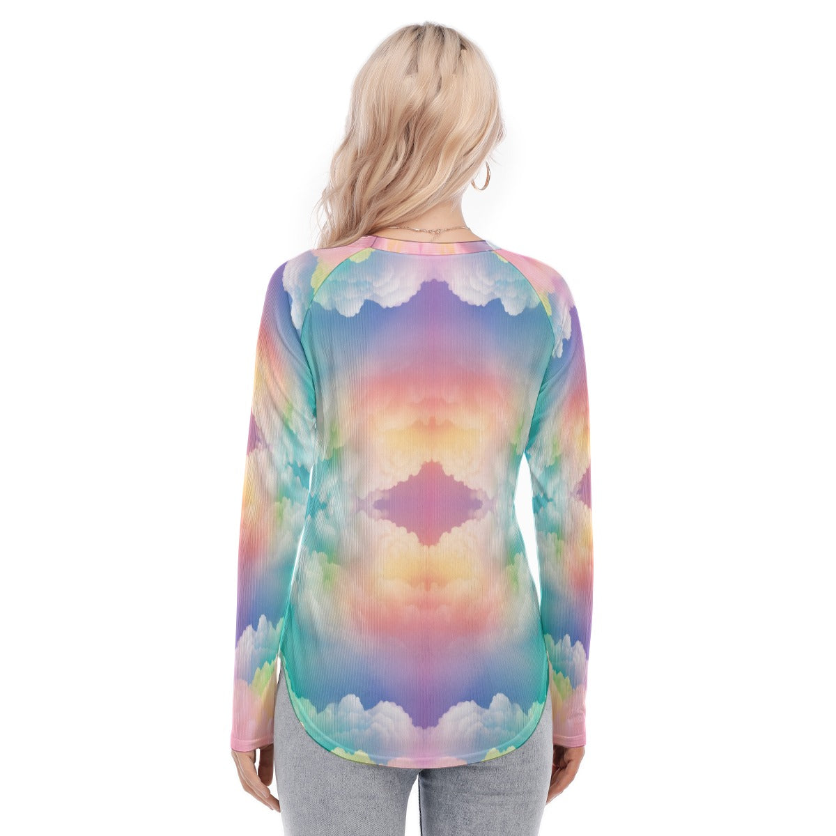 Women's Raglan Sleeves U-Shaped Hem Long Sleeves Blouse