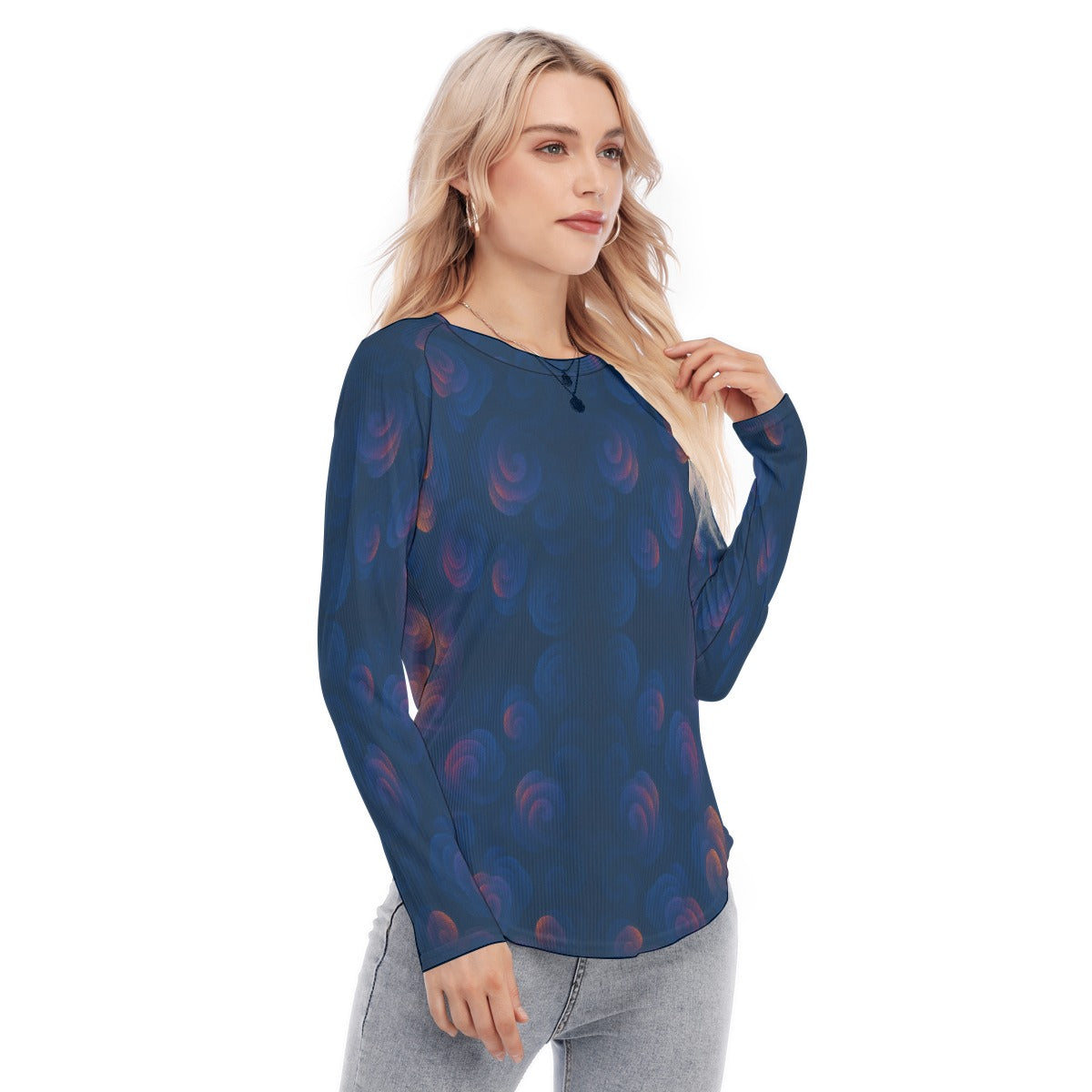 Women's Raglan Sleeves U-Shaped Hem Long Sleeves Blouse