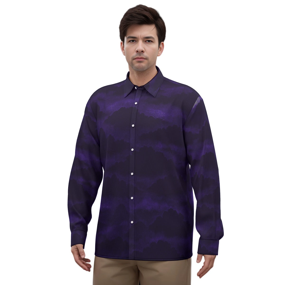 Men's Imitation Silk Long-Sleeved Shirt