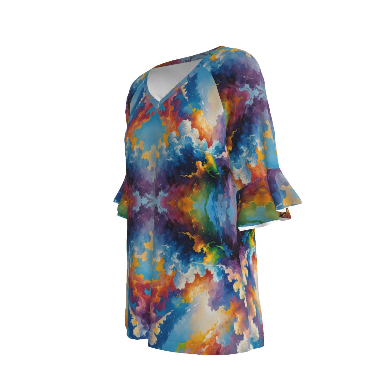 V-neck Women's T-shirt With Bell Sleeve