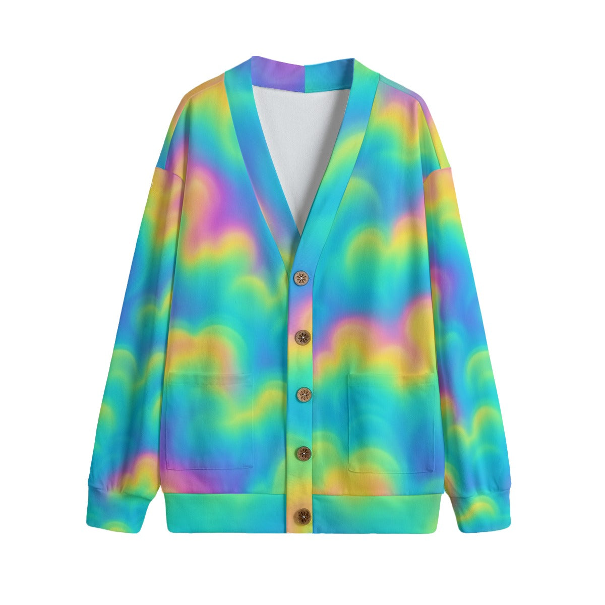 Unisex V-neck Knitted Fleece Cardigan With Button Closure