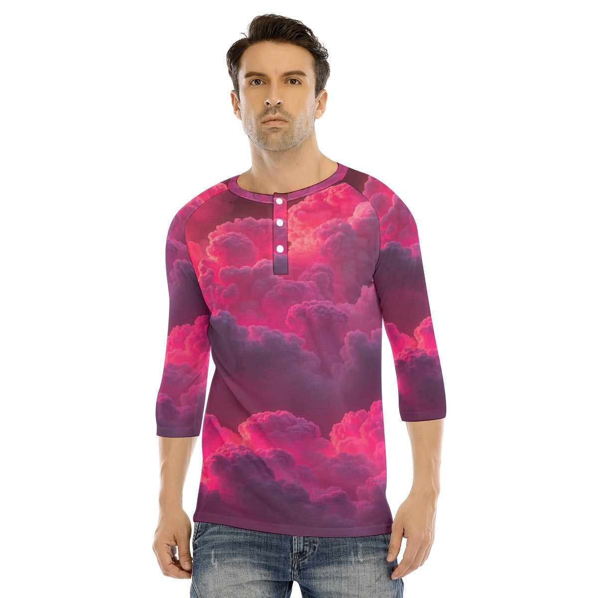 Men's Bracelet Sleeve T-shirt With Button Closure - view 1