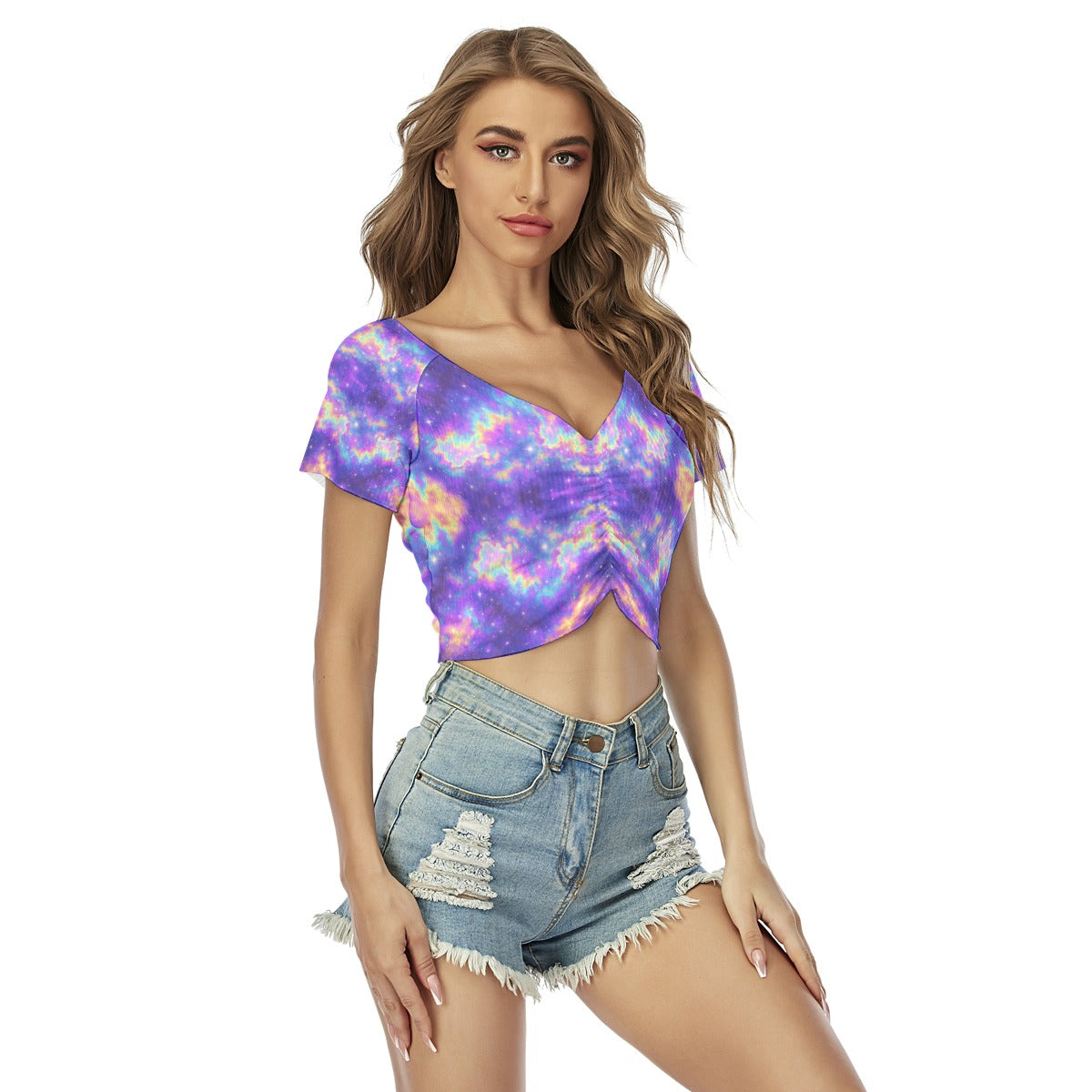 Women's Raglan Drawstring Front Crop Tee