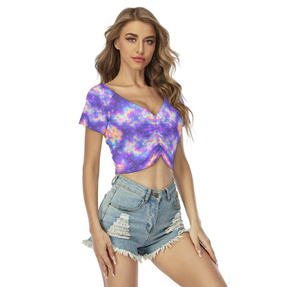 Women's Raglan Drawstring Front Crop Tee