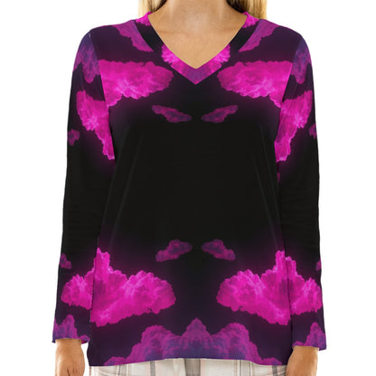 Women's Loose V-Neck T-Shirt With Long Sleeve