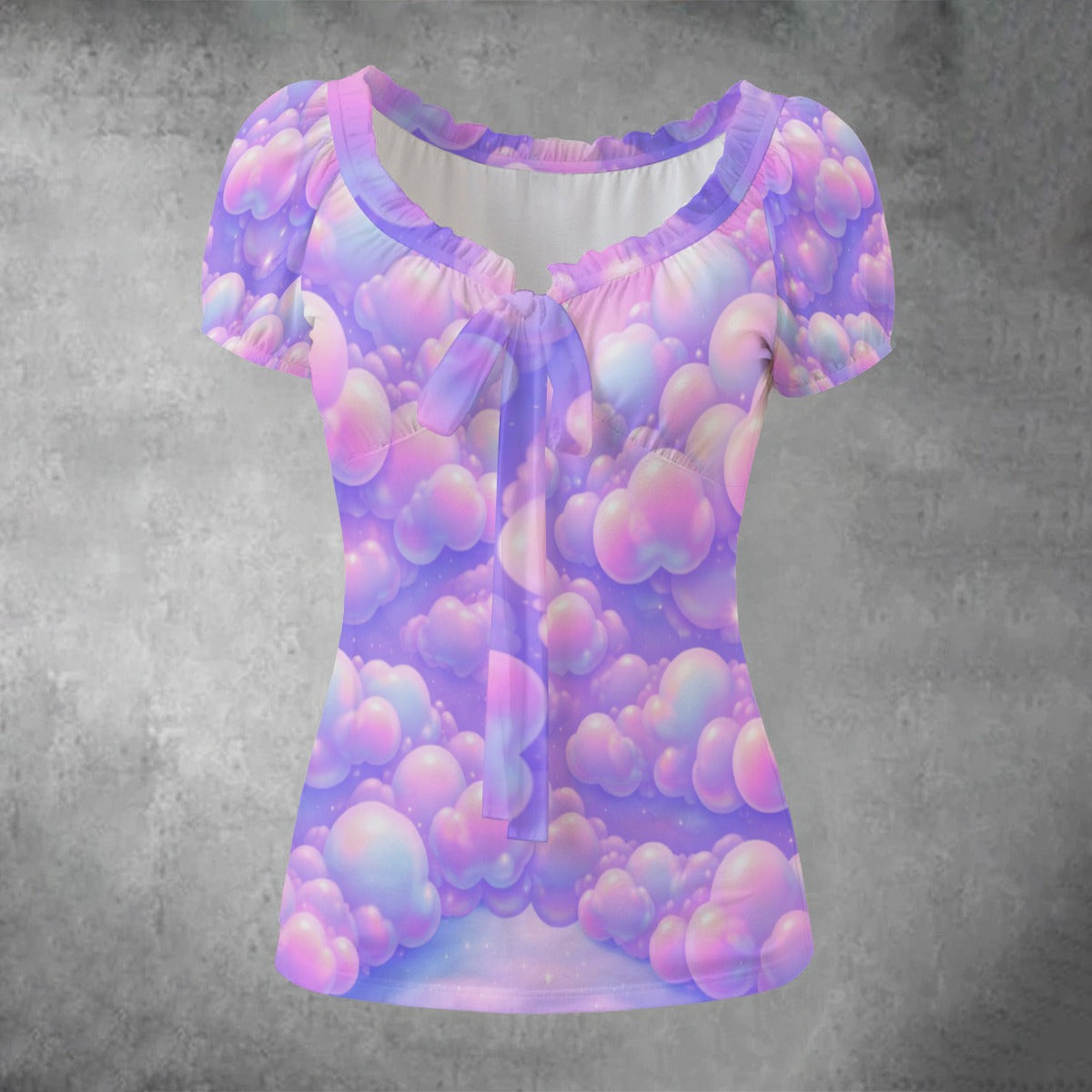All-over print Women's Puff Sleeve Pleated Shirt