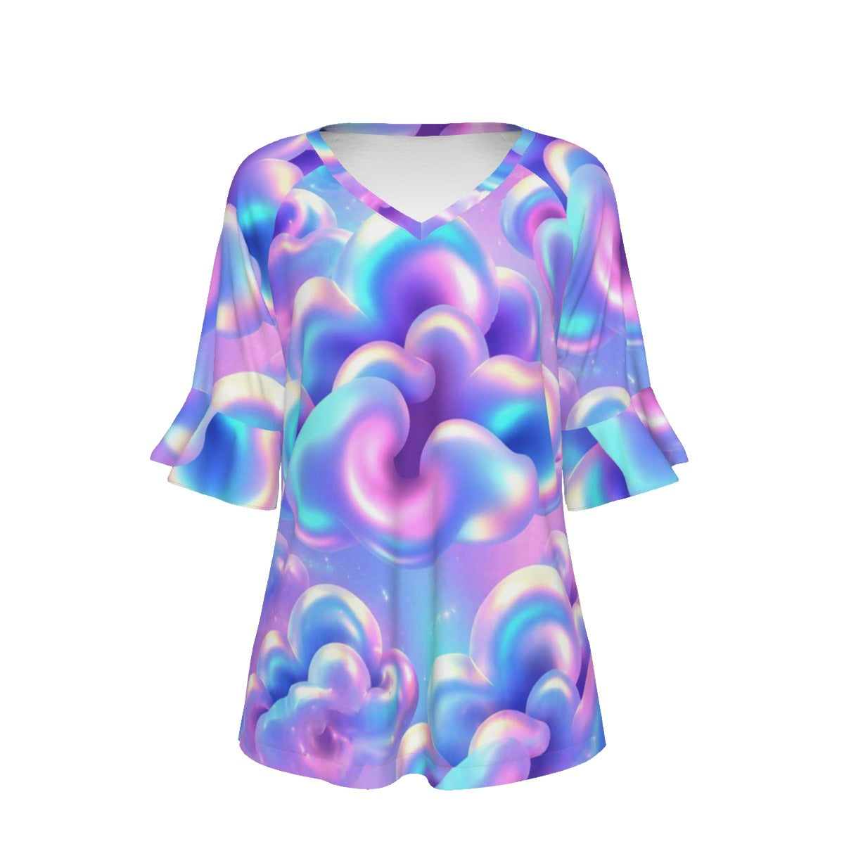 V-neck Women's T-shirt With Bell Sleeve