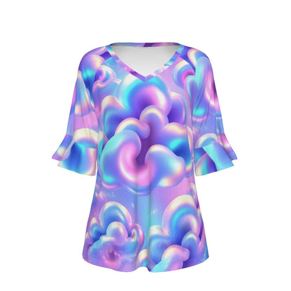 V-neck Women's T-shirt With Bell Sleeve