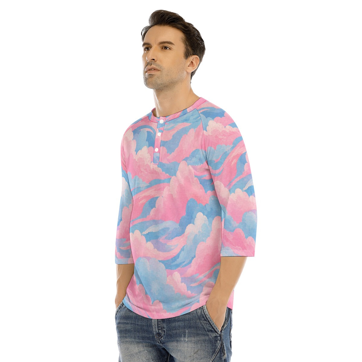Men's Bracelet Sleeve T-shirt With Button Closure - view 3
