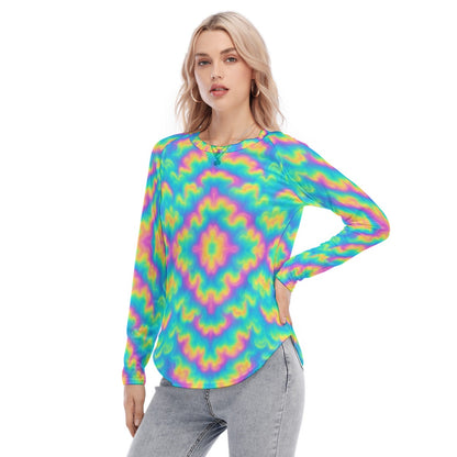 Women's Raglan Sleeves U-Shaped Hem Long Sleeves Blouse