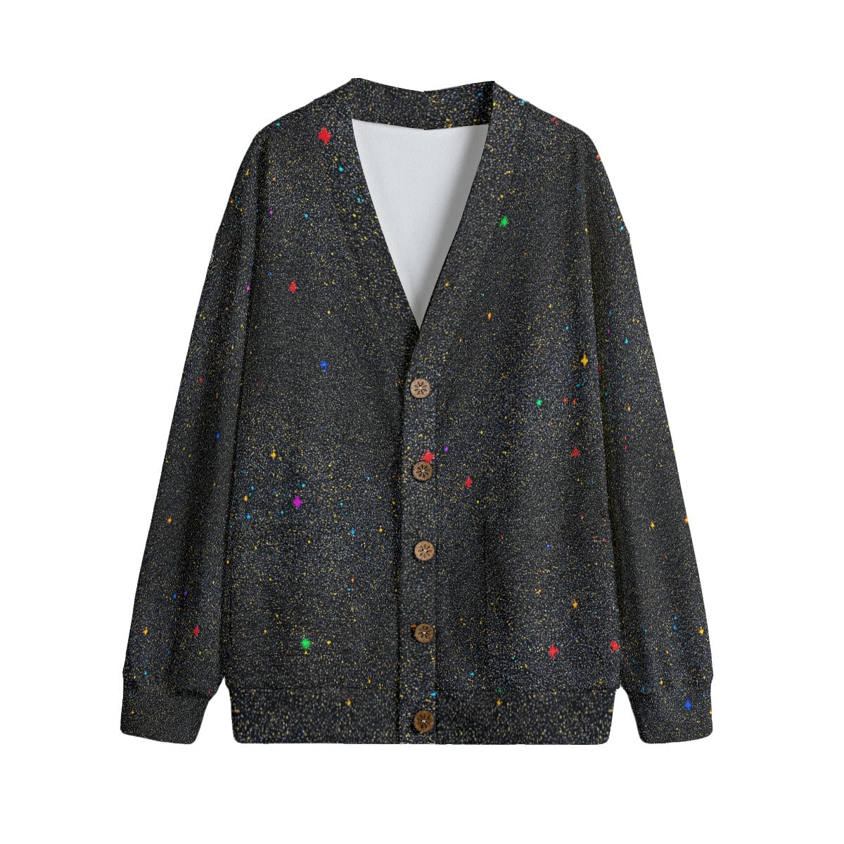 Unisex V-neck Knitted Fleece Cardigan With Button Closure