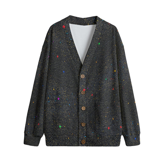 Unisex V-neck Knitted Fleece Cardigan With Button Closure