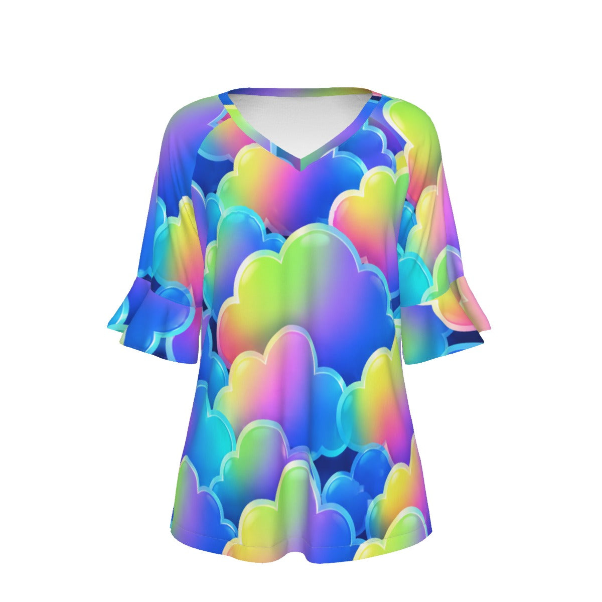 V-neck Women's T-shirt With Bell Sleeve