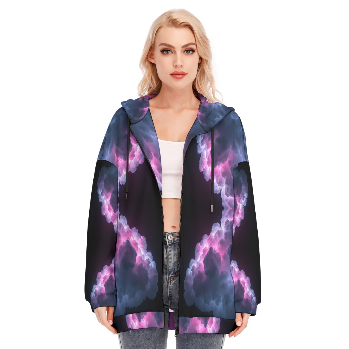 Women's Long Hoodie With Zipper Closure