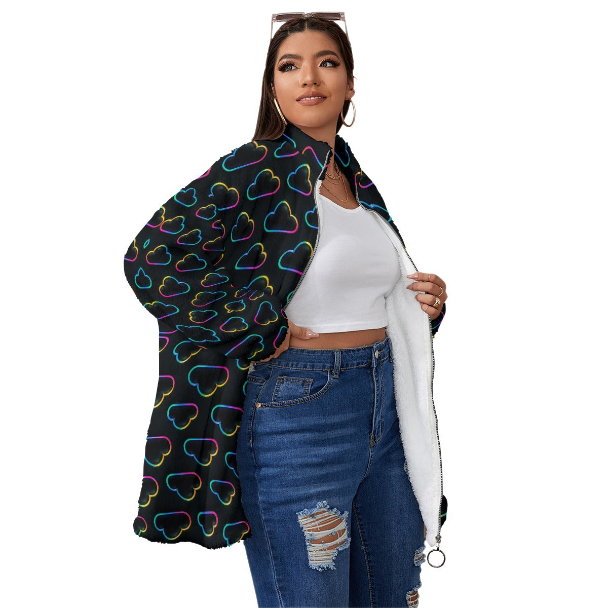 Unisex Borg Fleece Stand-up Collar Coat With Zipper Closure(Plus Size)