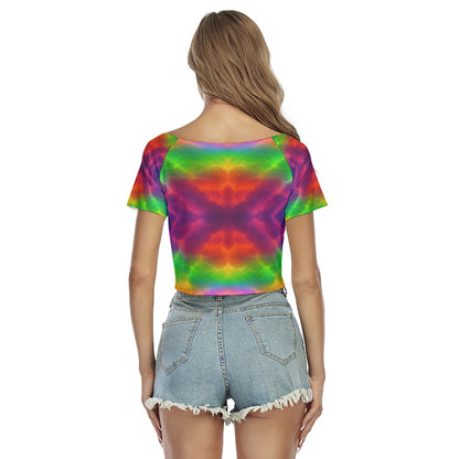 Women's Raglan Drawstring Front Crop Tee