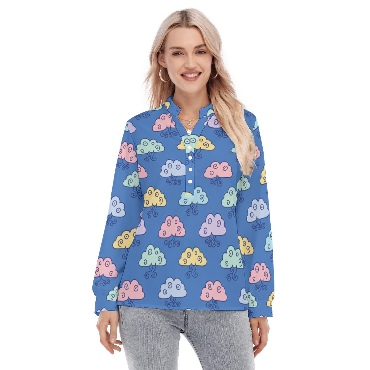 Women's Long Sleeve Blouse With Button Closure