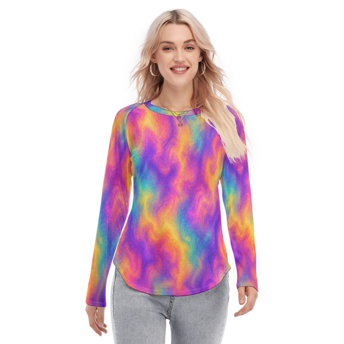 Women's Raglan Sleeves U-Shaped Hem Long Sleeves Blouse