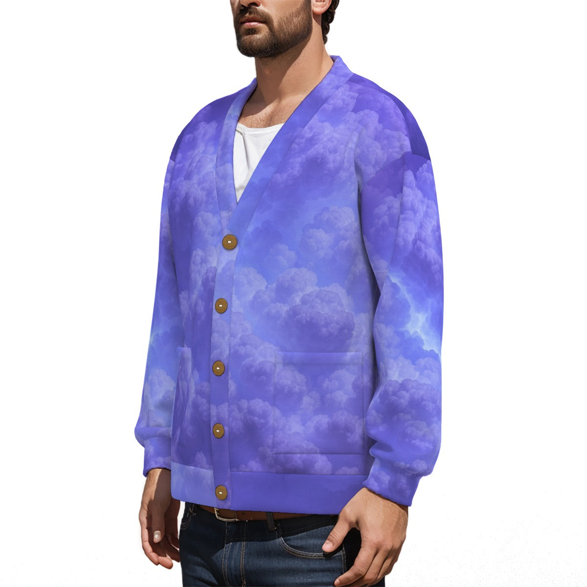 Unisex V-neck Knitted Fleece Cardigan With Button Closure