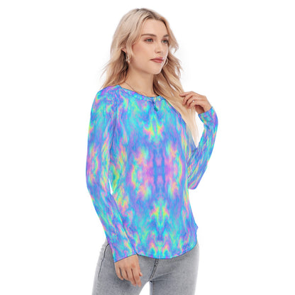 Women's Raglan Sleeves U-Shaped Hem Long Sleeves Blouse