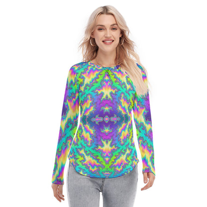 Women's Raglan Sleeves U-Shaped Hem Long Sleeves Blouse