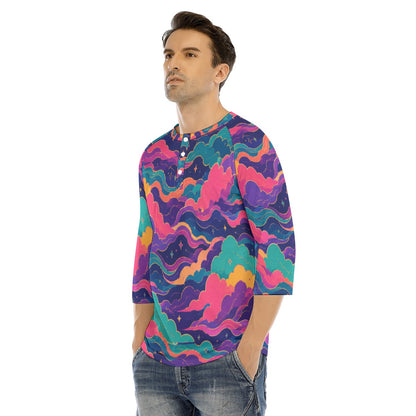 Men's Bracelet Sleeve T-shirt With Button Closure - view 3