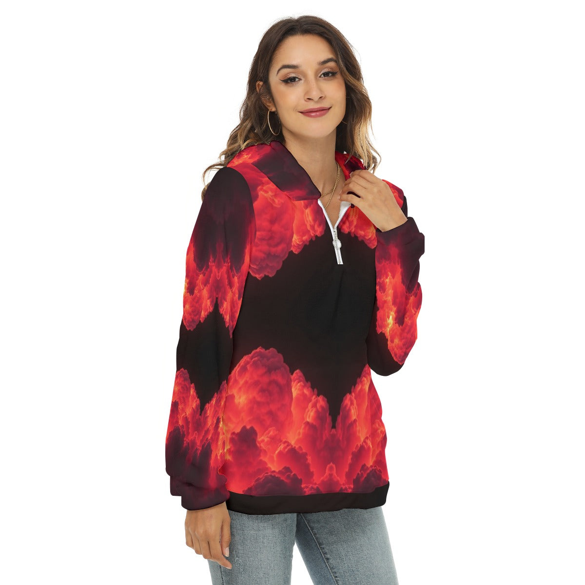 Women's Borg Fleece Hoodie With Half Zip