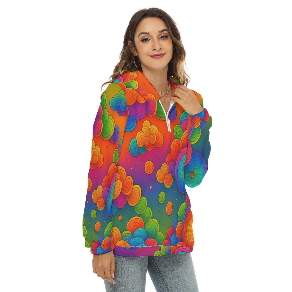 Women's Borg Fleece Hoodie With Half Zip