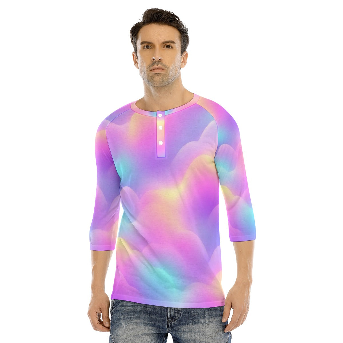 Men's Bracelet Sleeve T-shirt With Button Closure - view 1