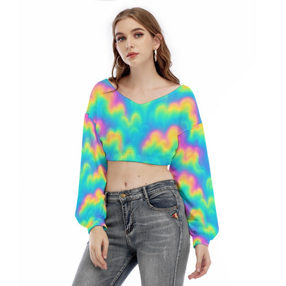 Women's V-neck Long Sleeve Cropped Sweatshirt