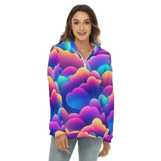 Women's Borg Fleece Hoodie With Half Zip
