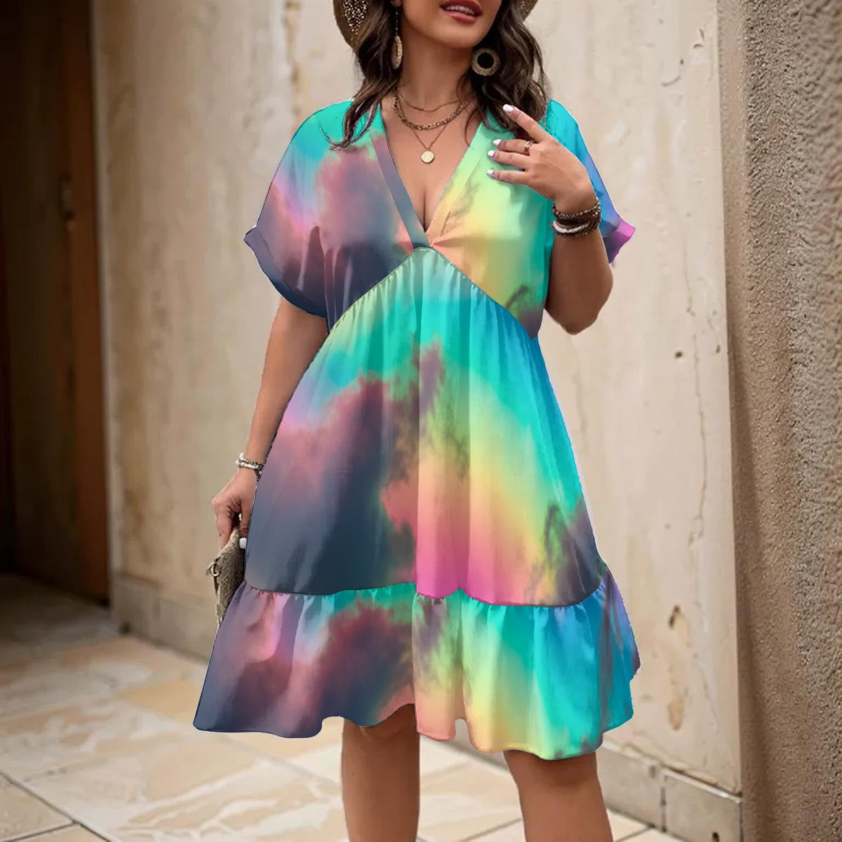 Women’s Floral V-Neck Short Sleeve Dress