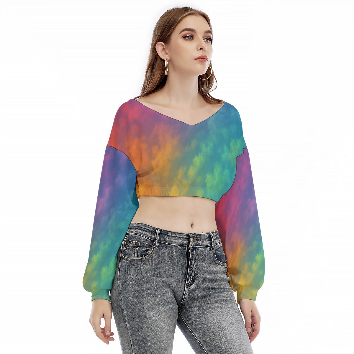 Women's V-neck Long Sleeve Cropped Sweatshirt