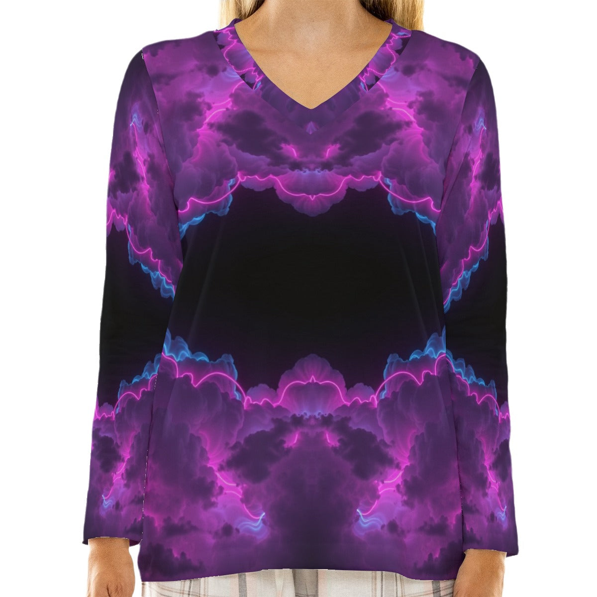 Women's Loose V-Neck T-Shirt With Long Sleeve