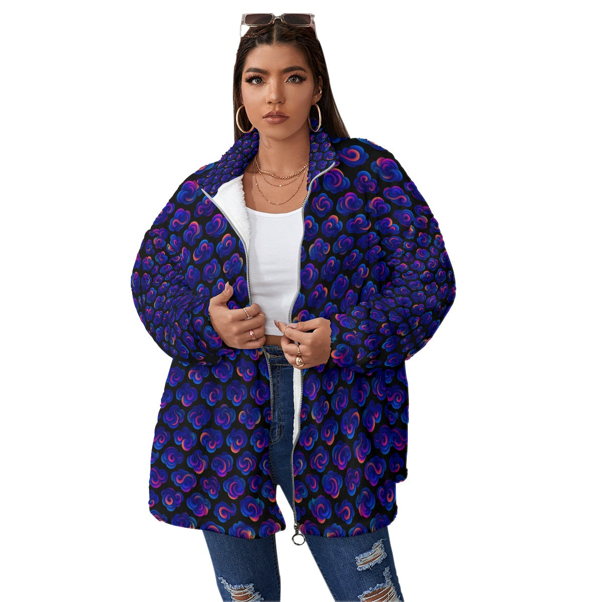 Unisex Borg Fleece Stand-up Collar Coat With Zipper Closure(Plus Size)