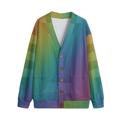 Unisex V-neck Knitted Fleece Cardigan With Button Closure