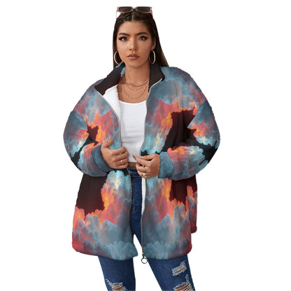 Unisex Borg Fleece Stand-up Collar Coat With Zipper Closure(Plus Size)