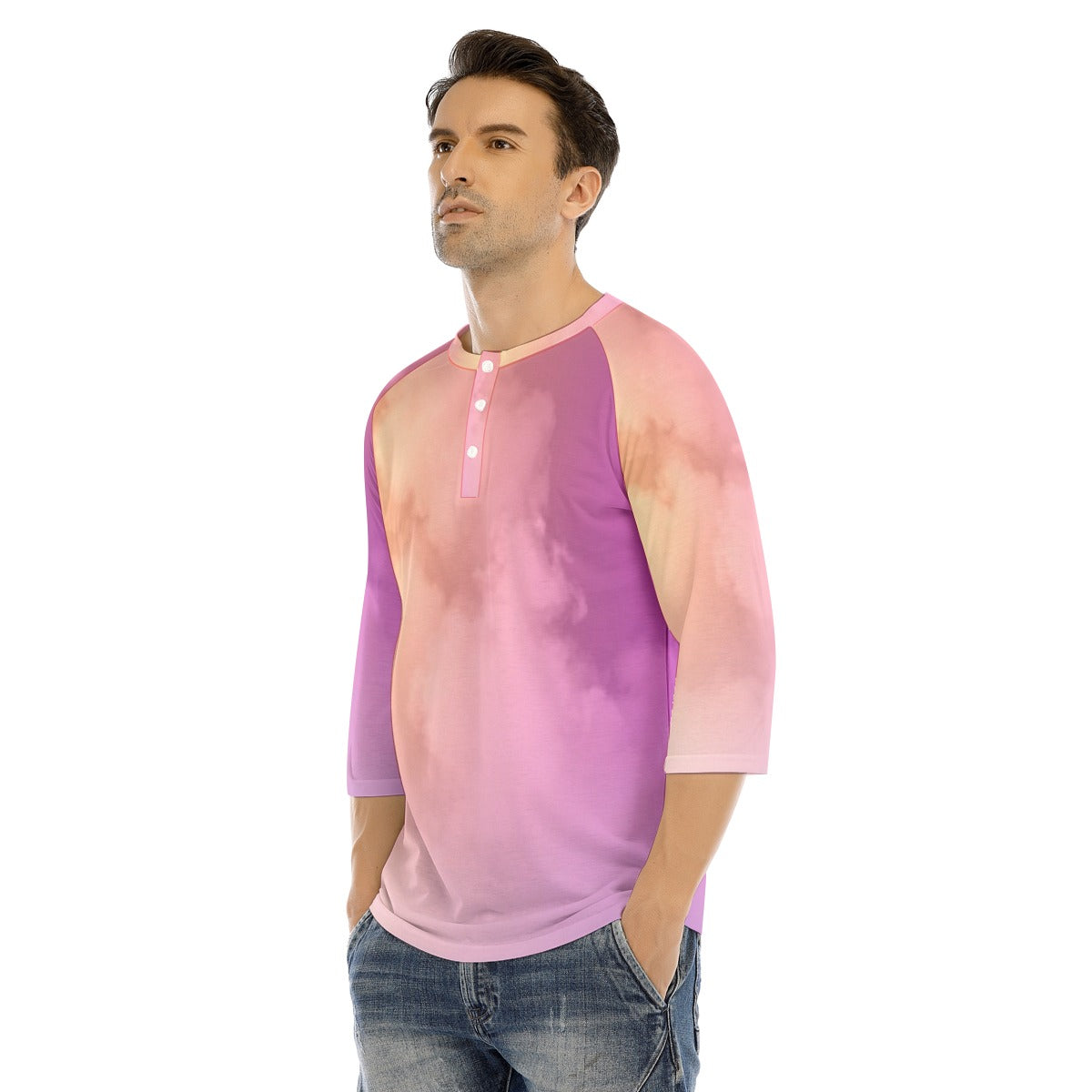 Men's Bracelet Sleeve T-shirt With Button Closure - view 3