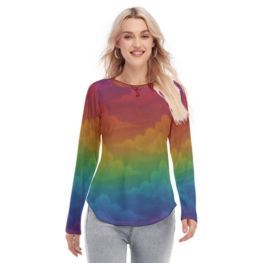 Women's Raglan Sleeves U-Shaped Hem Long Sleeves Blouse