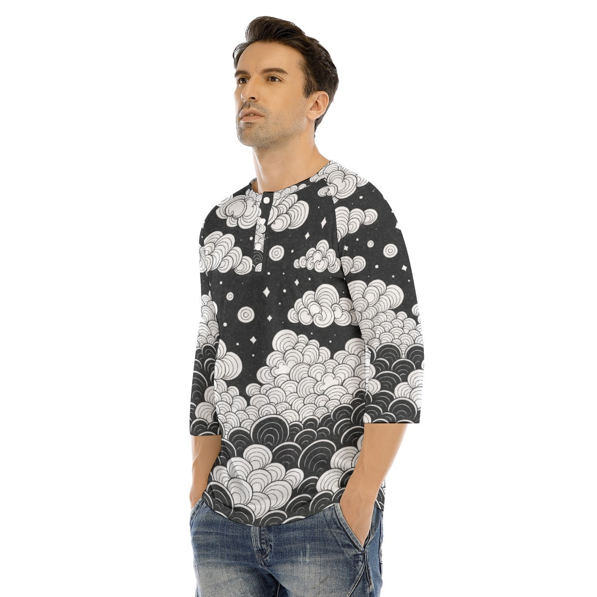 Men's Bracelet Sleeve T-shirt With Button Closure - view 3