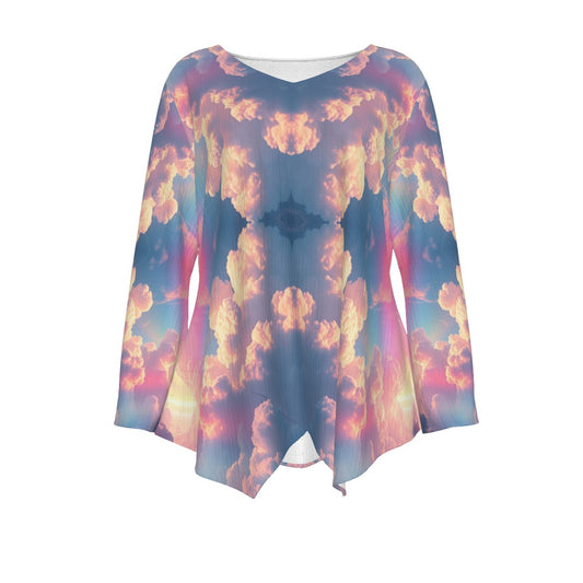 Women's V-neck T-shirt With Irregular Hem