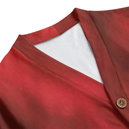 Unisex V-neck Knitted Fleece Cardigan With Button Closure